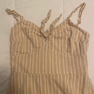 Hollister tan and white striped mini sundress tie